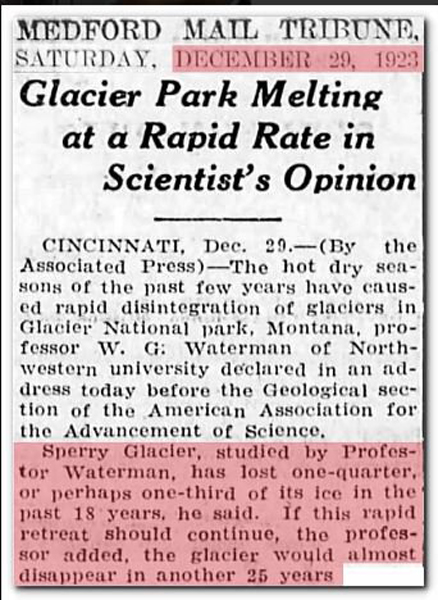 Glacier Park, Montana, melting in 1923