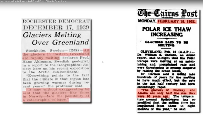 alarmisten in 19139 en 1953 vreesden ook al voor smeltende ijskappen en gletchers