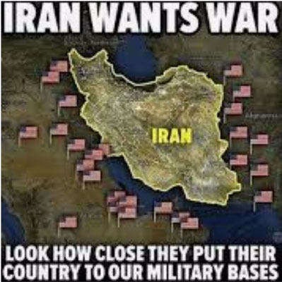 Iran wil oorlog, kijk maar hoe dicht ze hun land bij Amerikaanse legerbases hebben gelegd !