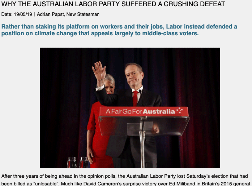 Labour verliest Australische klimaat-verkiezingen