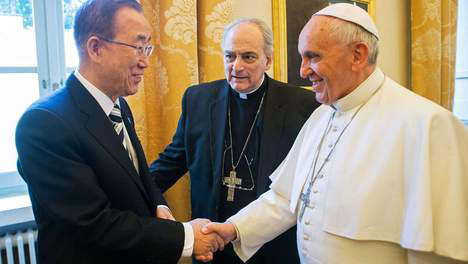 Paus Franciscus met Ban Ki-Moon