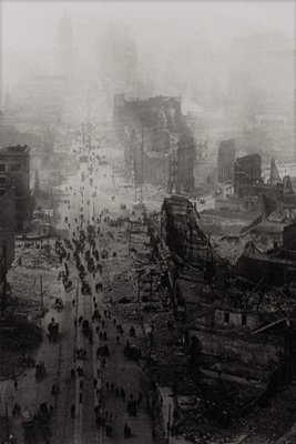 San Francisco-1906, aardbevingsschade in de hoofdstraat