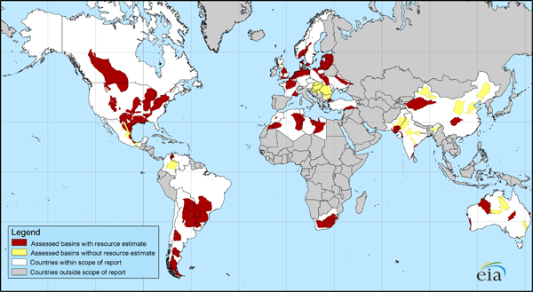 shale gas:  world wide map
