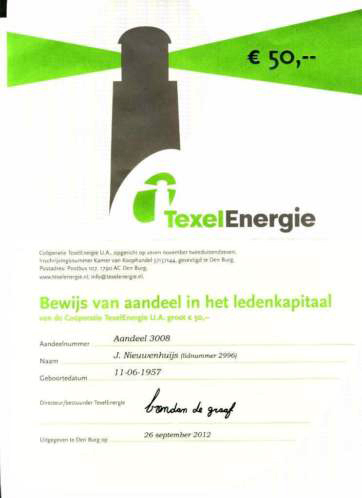 Texel-energie, deelnemers-bewijs uit 2012
