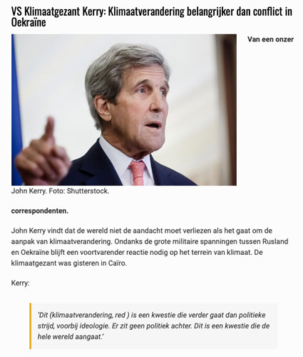 Kerry vindt klimaat belangrijker dan Oekraine