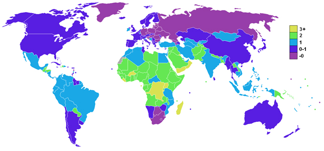 world population growth rate per country