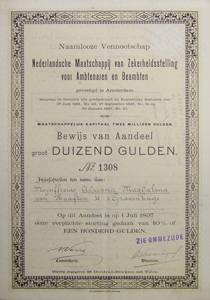 NL Mij van Zekerheidsstelling voor Ambtenaren en Beambten, aandeel uit 1897